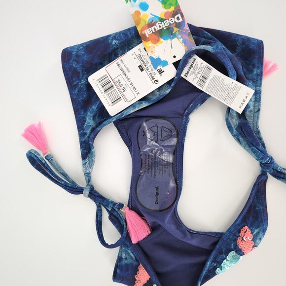 Desigual Eloise Multicolored Sequin Side Tie Pink Tassels Bikini Swim Bottom - L - Picture 7 of 14